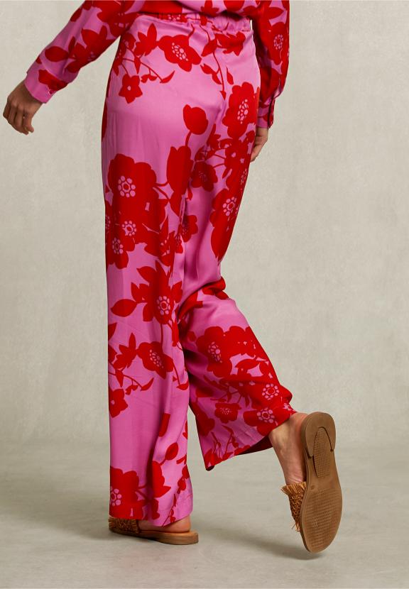 Red/Pink Floral Pants Elastic Waist - Roze