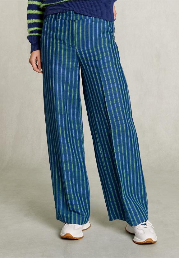 Blue/Green Striped Linen Pants - Blauw