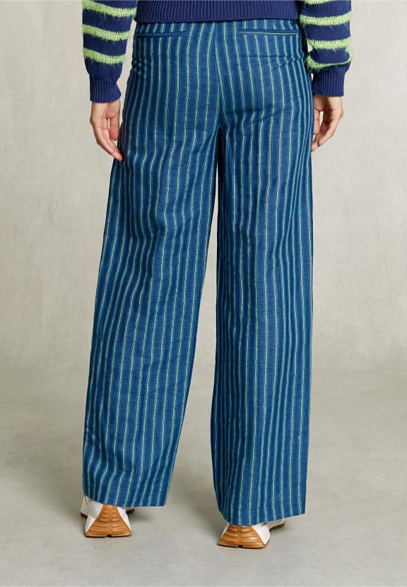 Blue/Green Striped Linen Pants - Blauw