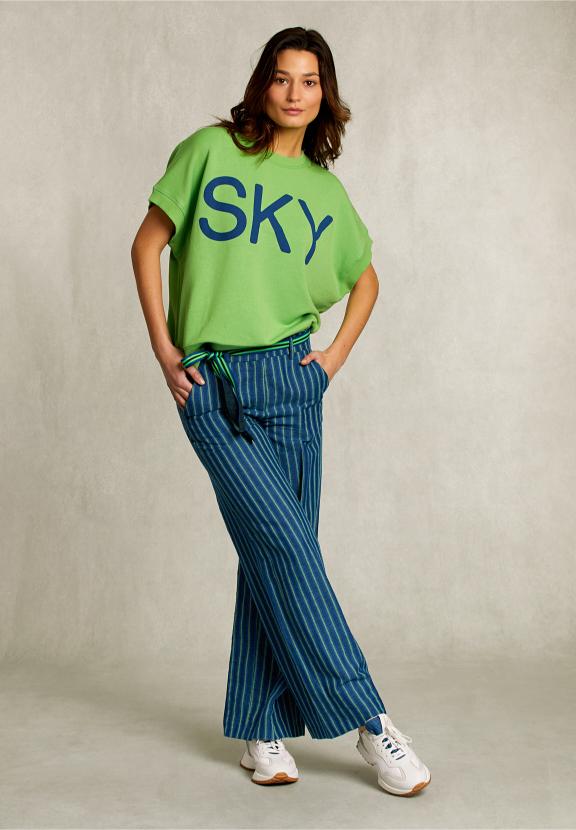 Blue/Green Striped Linen Pants - Blauw
