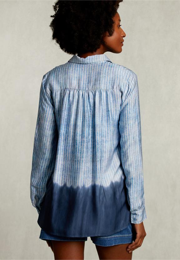 Blue/White Striped Tie-Dye Blouse - Blauw