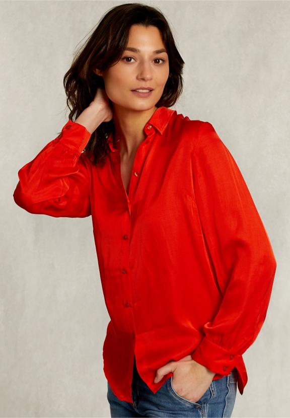 Orange Viscose Blouse With Buttons - Orange