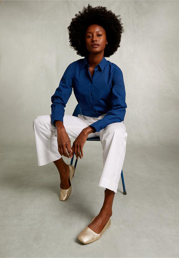 Blue Uni Centered Blouse - Bleu