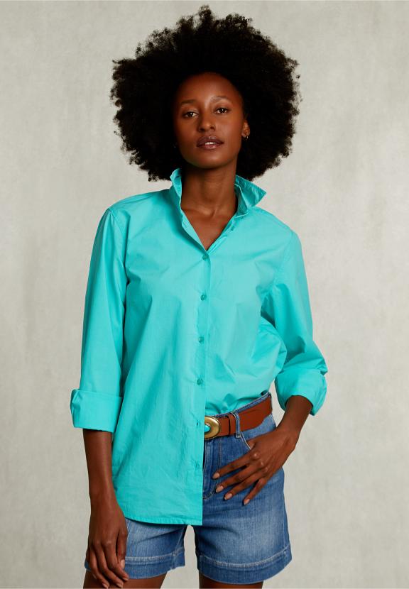 Turquoise Uni Centered Blouse - Vert
