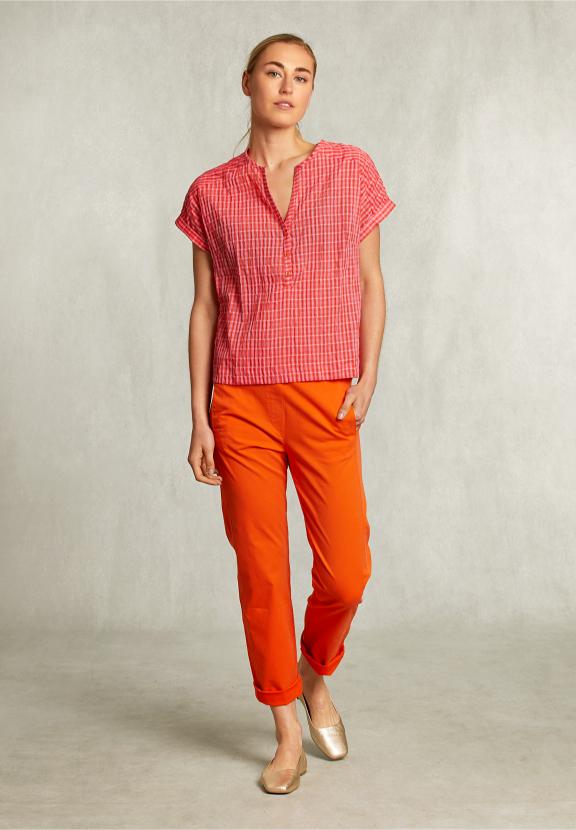 Pink/Red Checked V-Neck Blouse - Rose