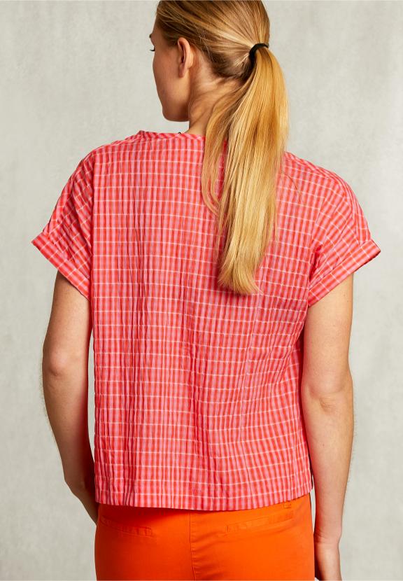 Pink/Red Checked V-Neck Blouse - Rose