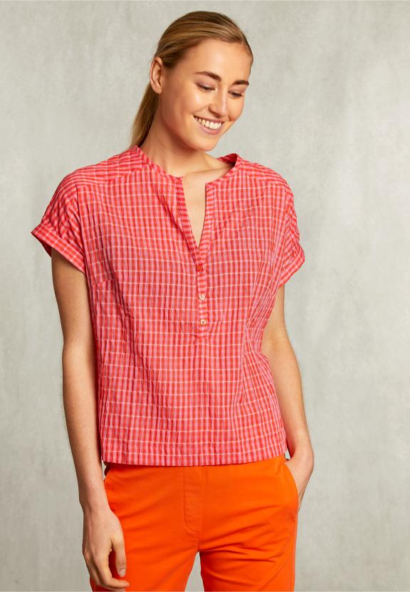 Pink/Red Checked V-Neck Blouse - Rose