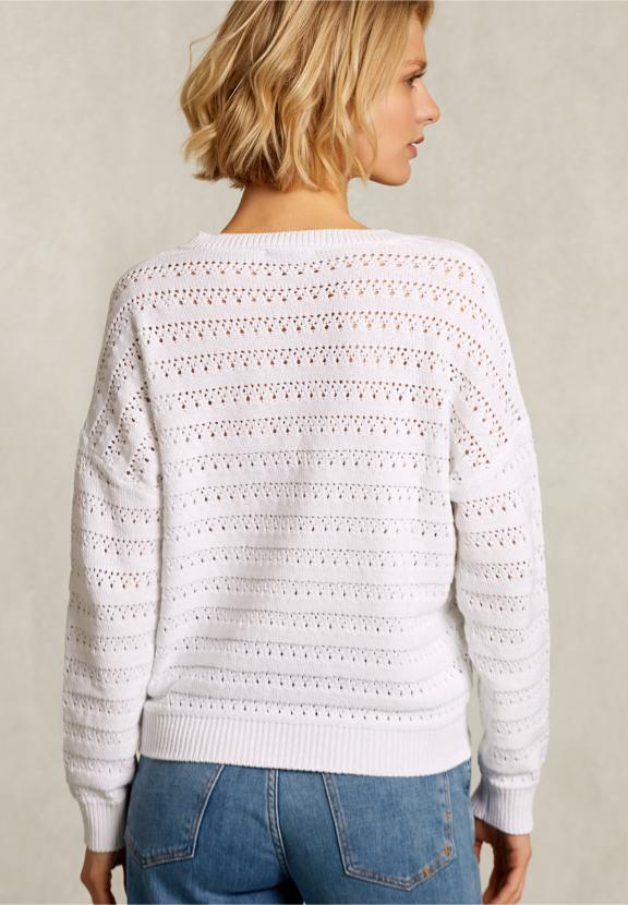 White Ajour V-Neck Sweater - Wit