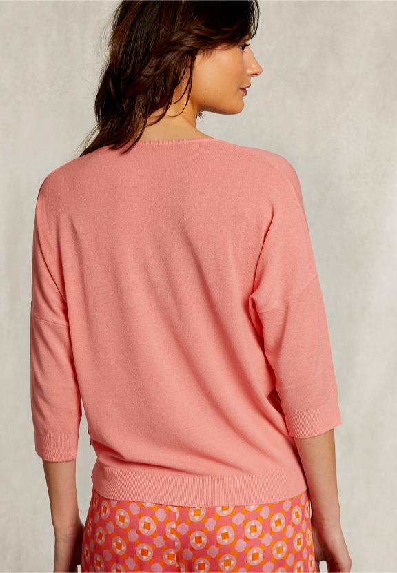 Pink V-Neck Cardigan 3/4 Sleeves - Roze