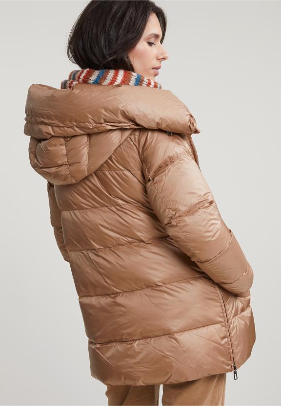 Camel Short Hooded Down Jacket - Marron
