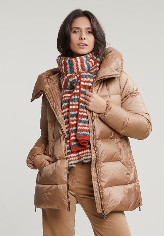 Camel Short Hooded Down Jacket - Marron
