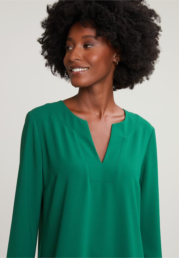 Green V-Neck Dress Long Sleeves - Groen