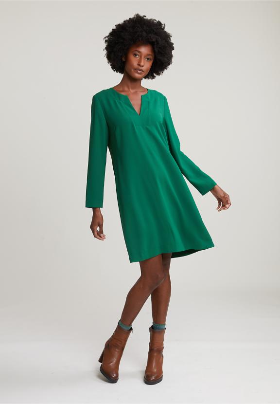 Green V-Neck Dress Long Sleeves - Groen