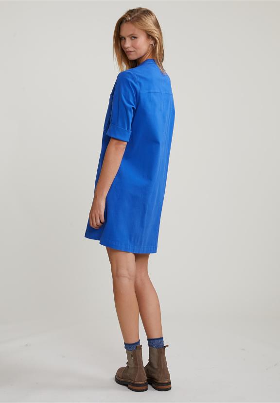 Blue Dress Applicated Pocket 3/4 Sleeves - Blauw