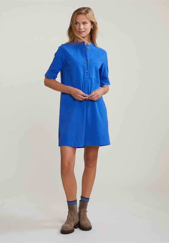Blue Dress Applicated Pocket 3/4 Sleeves - Bleu