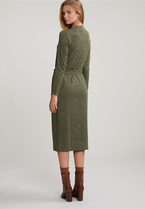 Khaki Belted Glitter Dress Long Sleeves - Bruin