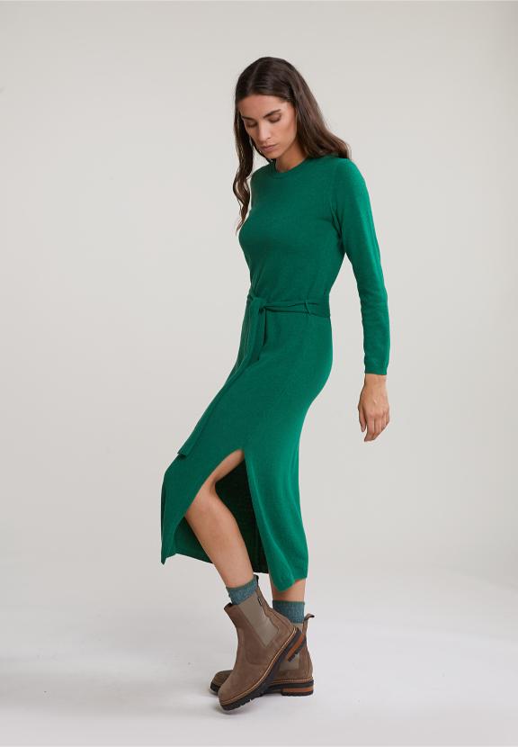Green Long Belted Dress - Groen
