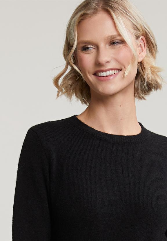 Black Long Crew Neck Dress - Zwart