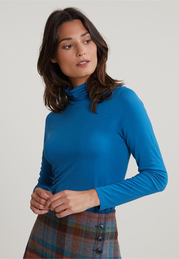 Petrol Basic Roll Neck T-Shirt - Blauw