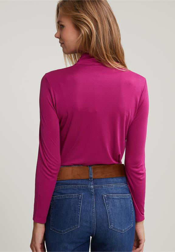 Magenta Roll Neck T-Shirt With Bow - Paars