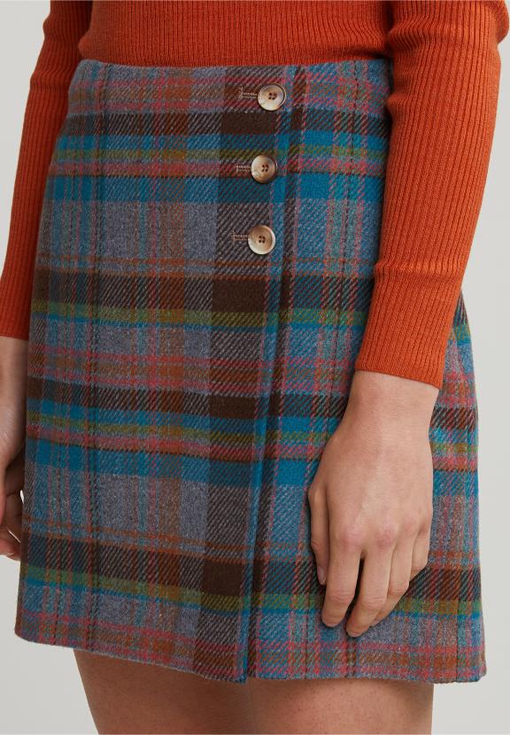 Multi Checked Short Buttoned Skirt - Meervoudig