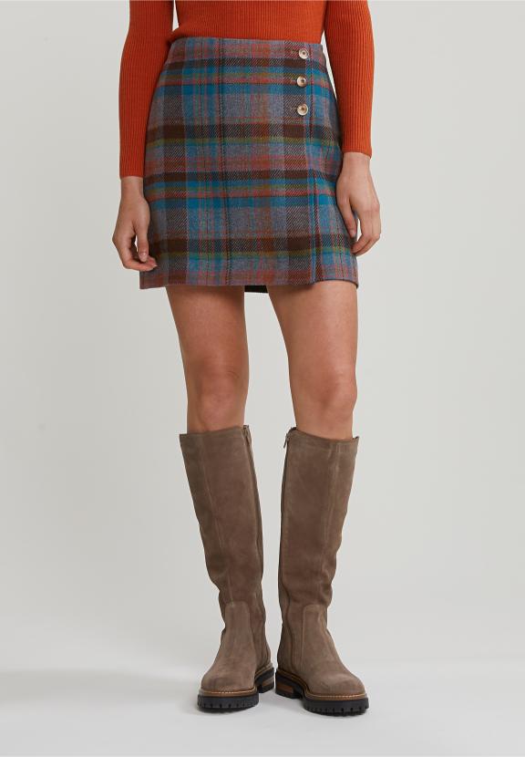Multi Checked Short Buttoned Skirt - Meervoudig