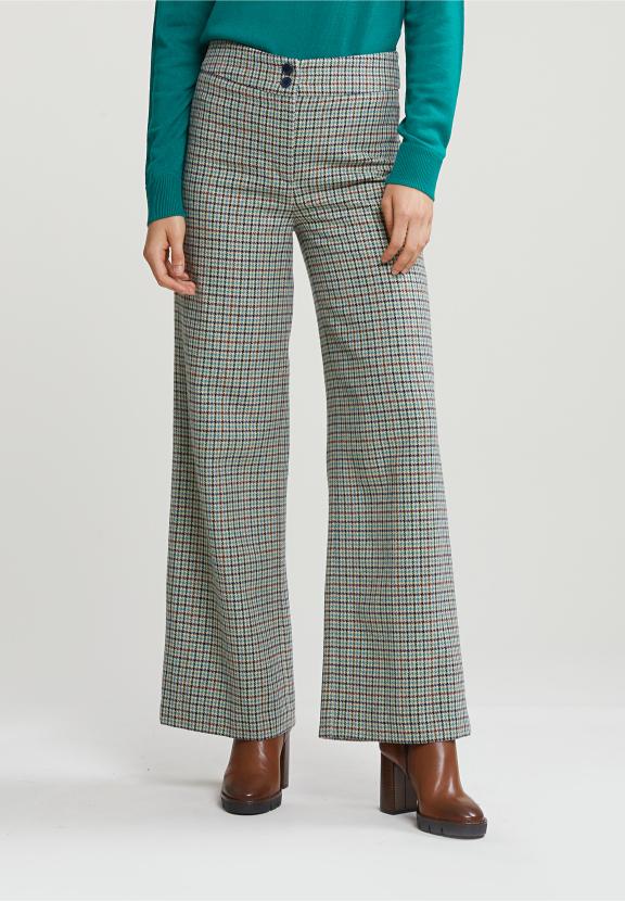 Multi Checked Wide Leg Pants - Meervoudig