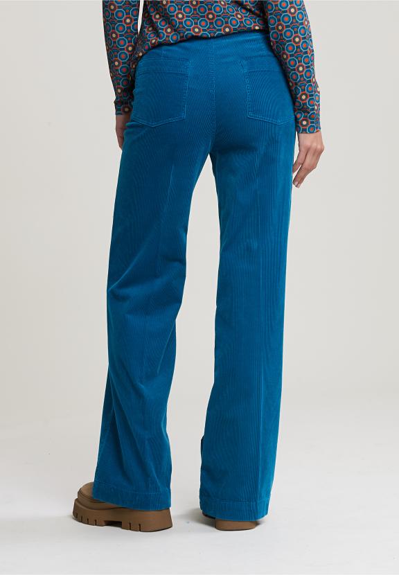 Blue High Waist Corduroy Pants - Bleu