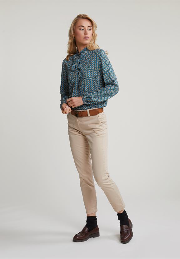 Brown/Blue Fantasy Blouse Ruffle Collar - Beige