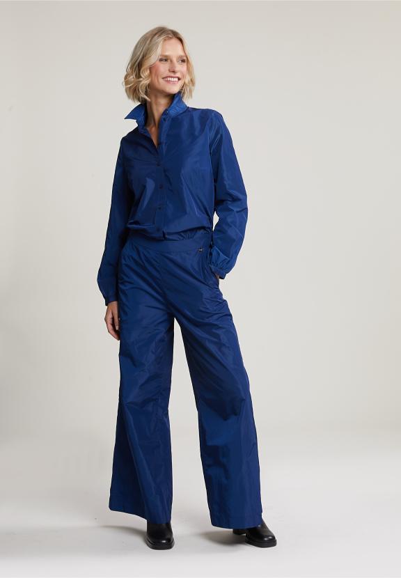 Blue Taffeta Blouse Long Sleeves - Blauw