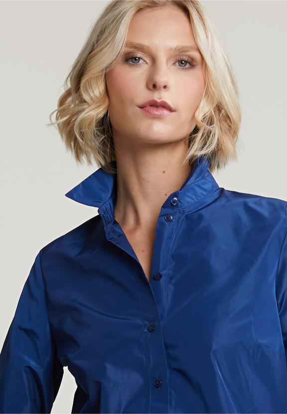 Blue Taffeta Blouse Long Sleeves - Bleu