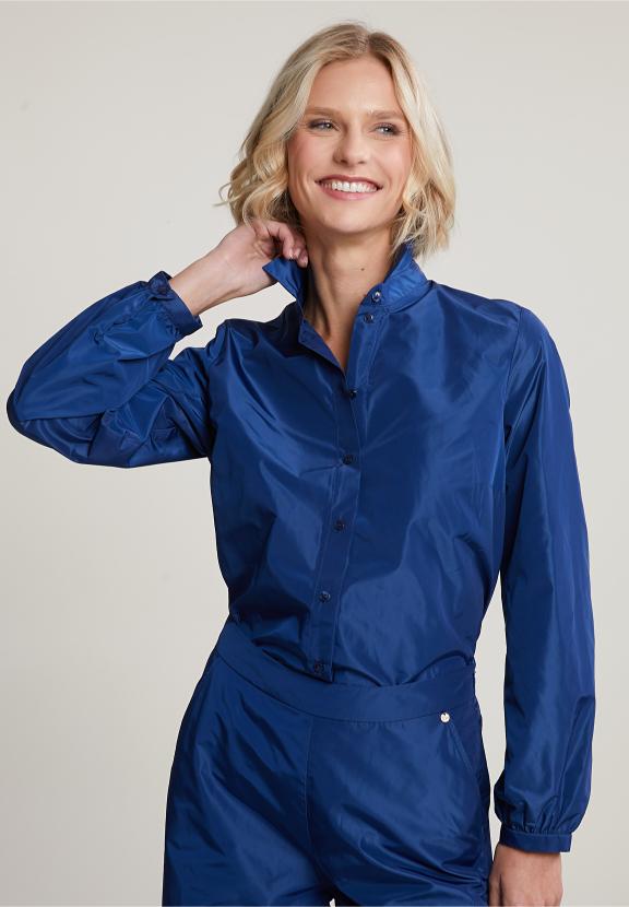Blue Taffeta Blouse Long Sleeves - Bleu