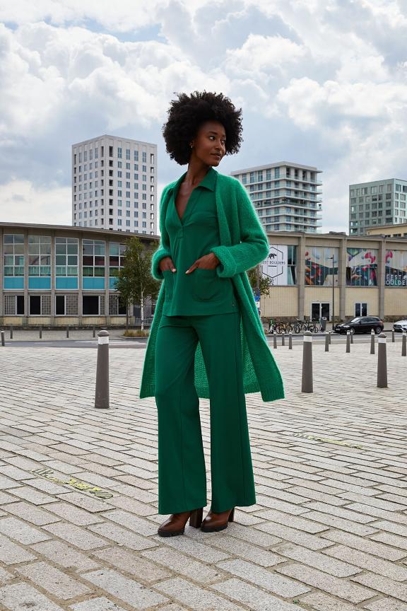 Green V-Neck Blouse Applied Pockets - Vert