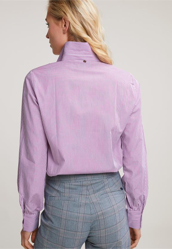 Purple/White Striped Blouse Balloon Sleeves - Violet