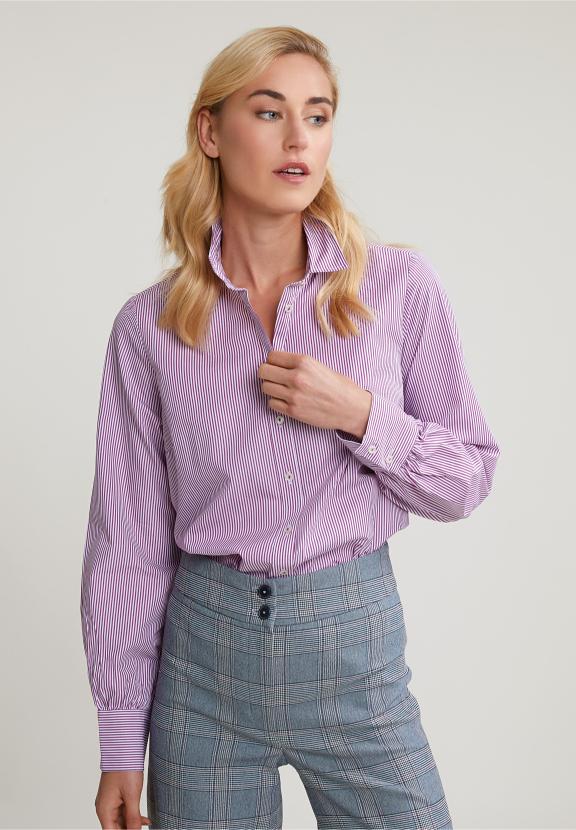 Purple/White Striped Blouse Balloon Sleeves - Paars