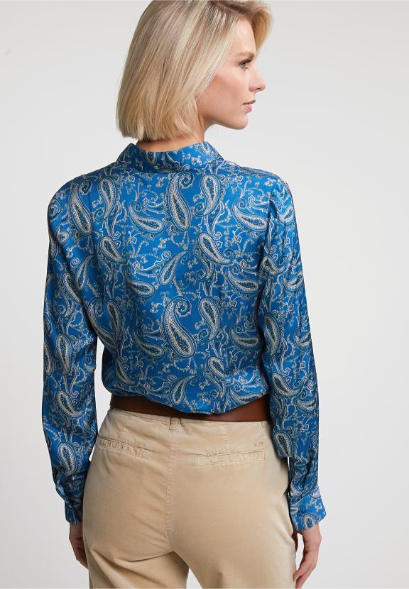 Blue/Beige Classic Paisley Blouse - Bleu