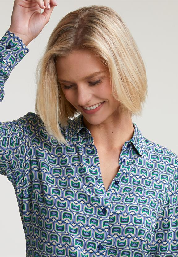 Green/Beige Fantasy Blouse Long Sleeves - Blauw