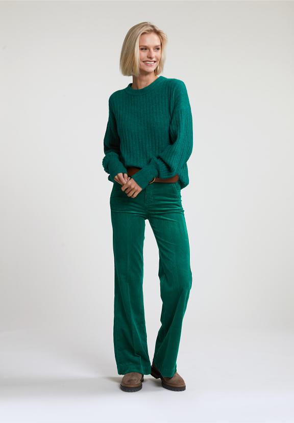 Green Ribbed Crew Neck Sweater - Groen