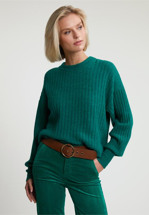 Green Ribbed Crew Neck Sweater - Groen