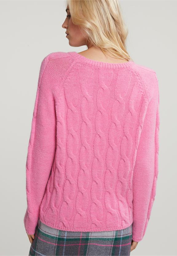 Pink Round Neck Cable Sweater - Roze