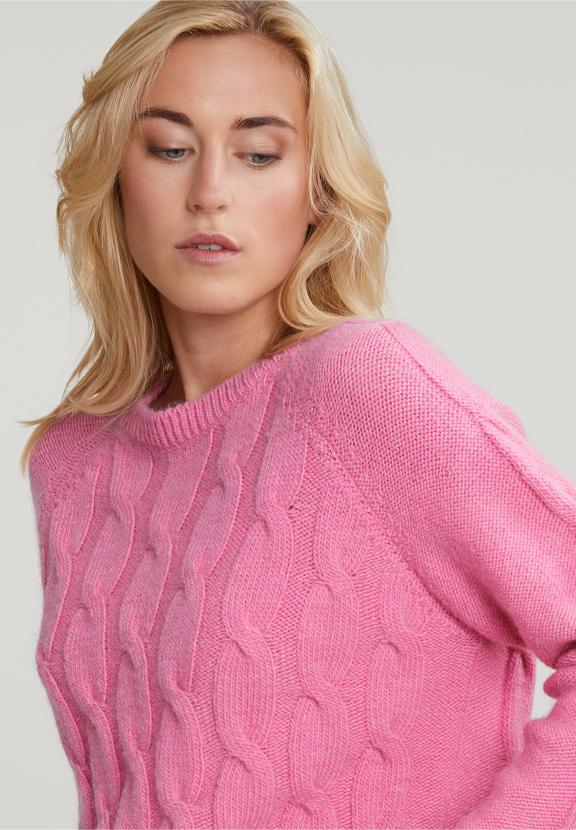 Pink Round Neck Cable Sweater - Roze