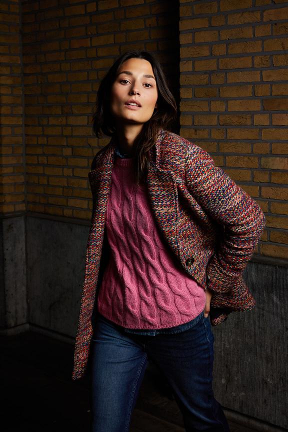 Pink Round Neck Cable Sweater - Roze