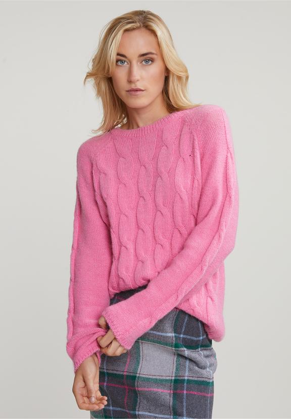 Pink Round Neck Cable Sweater - Roze