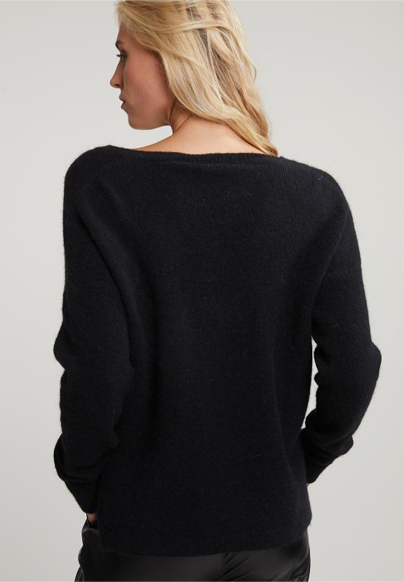Black V-Neck Sweater Long Sleeves - Zwart