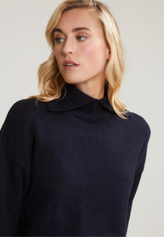 Navy Mock Neck Sweater Long Sleeves - Blauw