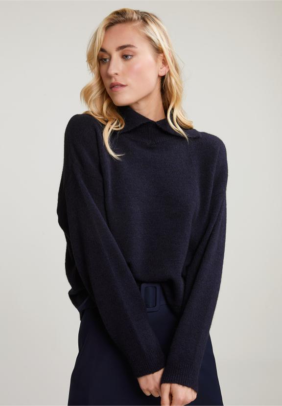 Navy Mock Neck Sweater Long Sleeves - Blauw