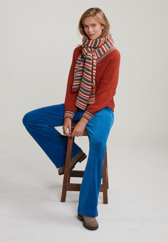 Orange Sweater Striped V-Neck - Oranje