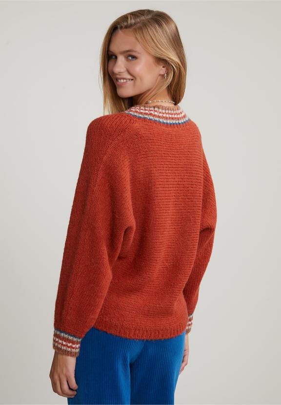 Orange Sweater Striped V-Neck - Oranje