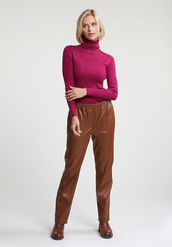 Magenta Ribbed Roll Neck Sweater - Paars