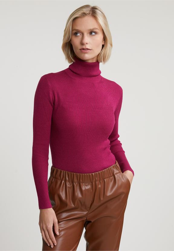Magenta Ribbed Roll Neck Sweater - Paars
